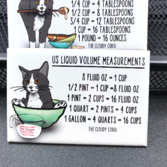 Tuxedo Cat Measuring Chart Magnet Set Handmade Kitchen Cooking Baking Guide - Picture 2 of 6